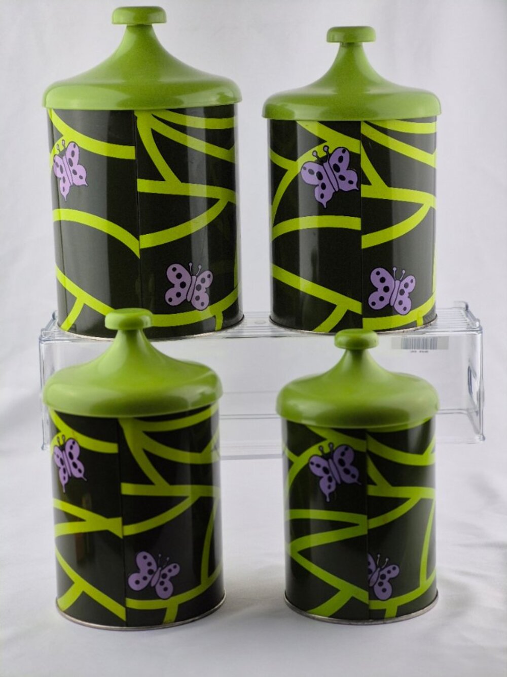 Vintage Lincoln Beautyware Mushrooms & Butterflies Kitchen Canister Set of 4 - Picture 3 of 16